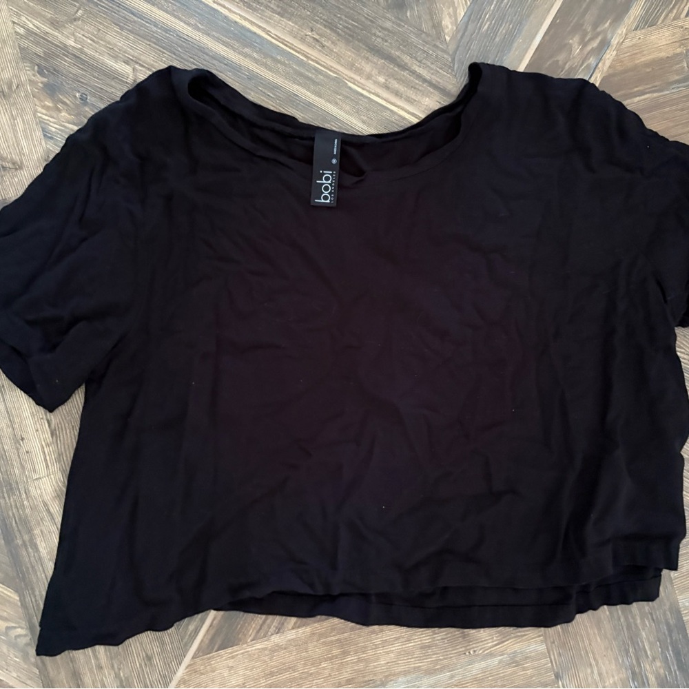Bobi Los Angeles Raw Edge Cropped Tee Black Medium